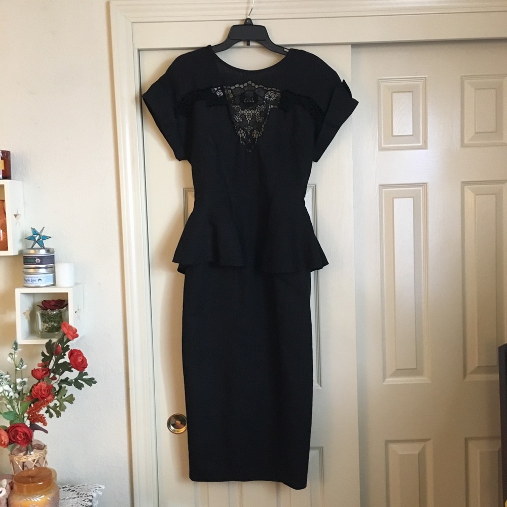 Vintage Nancy Johnson Black Midi Dress Size 8